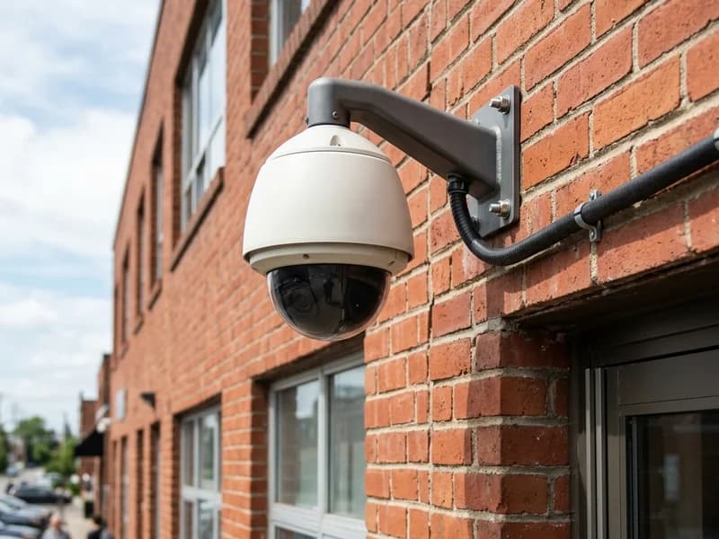 Security camera mounted on a building exterior in Whitby