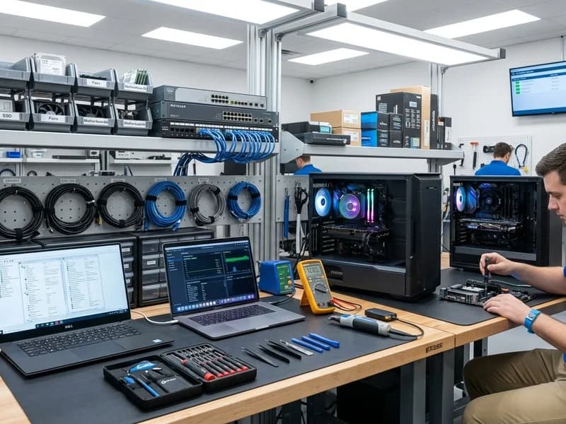 Skyview Electronics tech workspace with varied equipment