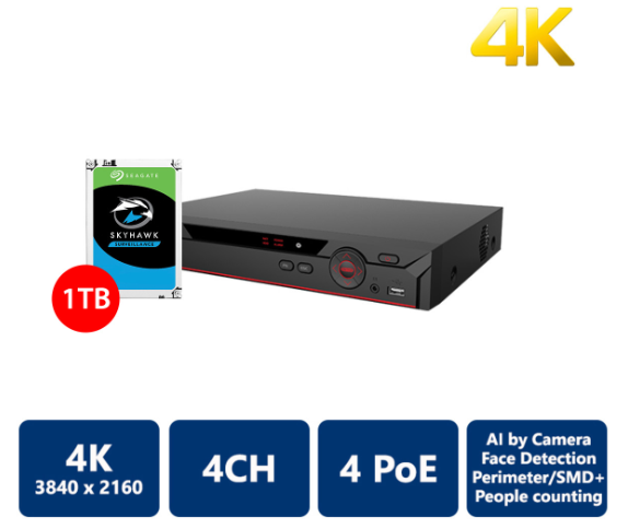 4CH NVR COMPACT 1U 4POE